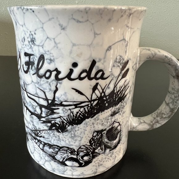 Marbleized Ceramic Florida Souvenir Mug ~ Coastal Scene ~ Shells ~ Seagulls - Picture 1 of 6